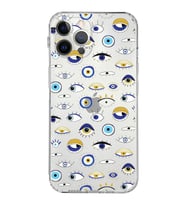PrintiFy iPhone 12 Pro ile Uyumlu Nazar Boncuğu 2 Baskılı Kamera Korumalı Şeffaf Silikon Kılıf