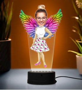 Doğum Günü Hediyesi,Sevgiliye Hediye, Kişiye Özel Fotoğraflı Melek Anne Karikatür 3D Led Lamba (Beyaz)
