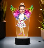 Doğum Günü Hediyesi,Sevgiliye Hediye, Kişiye Özel Fotoğraflı Melek Anne Karikatür 3D Led Lamba (Beyaz)