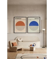 Retro Geometrik 2'li Ahşap Çerçeveli Tablo Seti