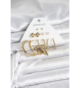 Pirinç Gold Renk 6 Çift Kadın Küpe Seti 5886 - HPSBYI9969-6155