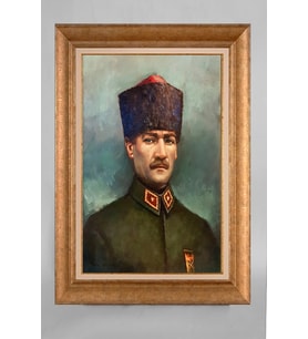 Altın Varaklı Çerçeveli Paspartulu Atatürk Tablo a314 (Gold)
