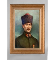 Altın Varaklı Çerçeveli Paspartulu Atatürk Tablo a314 (Gold)