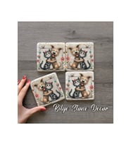 bilge tasarım Stone Decor Taş Bardak Altlığı 4'lü Set 10x10x1 Cm desenli