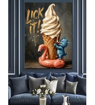 Lick It Dondurma Ve Komik Canavar Dekoratif Kanvas - Mdf Ahşap Tablo