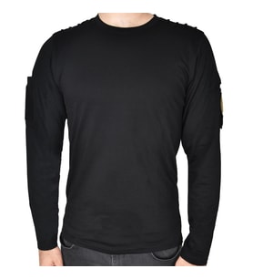 Dalga Desenli 2 Cepli Uzun Kollu Taktik T-Shirt Siyah