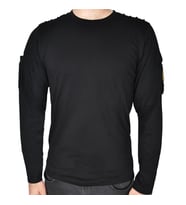 Dalga Desenli 2 Cepli Uzun Kollu Taktik T-Shirt Siyah