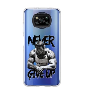 Poco X3 Pro Uyumlu Arnold Fitness Never Give Up Desenli Şeffaf Telefon Kılıfı