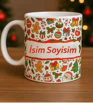 Kişiye Özel İsim Yazılı Yılbaşı Temalı Kupa Bardak  Renkli Noel Tasarım
