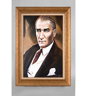 Altın Varaklı Paspartulu Çerçeveli Atatürk Tablo nt1064