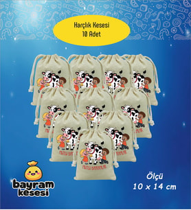 Bayram Harçlık Kesesi 10'lu – Baskılı Ham Bez Bayram Kesesi, Çocuklar İçin Bayram Hediyesi Model-12