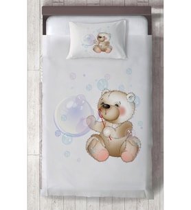 MEKTA HOME BEBEK VE ÇOCUK ODASI Balon Çıkaran Ayıcık Desenli Yatak Örtüsü
