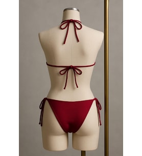 Kadın Bordo Yandan ve Boyundan Bağlamalı Bikini Mayo Takımı — Beden: S/M