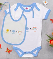 BK Kids Annem Babam Ben Tasarımlı Mavi Bebek Body Zıbın ve Mama Önlüğü Hediye Seti-1