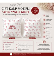 Kişiye Özel Baskılı Çift Kalp Motifli Kare Saten Yastık Kılıfı 37x37 cm