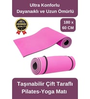 Ultra Konfor Taşıma Askılı Kalın Kaymaz Çift Taraf Pembe Siyah Meditasyon Pilates Minderi Yoga Matı
