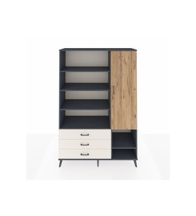 Hyperion Dolap 9 Raflı 3 Çekmeceli Tek Kapaklı  132x44x195 Antrasit-Çam/Aytaşı