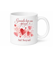 Eşime Hediye Romantik Kalp Tasarımlı Seramik Kupa Bardak Sevgiliye Özel