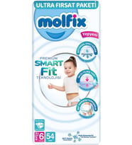 Molfix Premium Smart Fit Bebek Bezi 6 Beden 15+ KG Extra Large 54 Adet Ultra Fırsat Pk