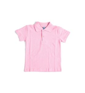 Pembe Kısa Kol Düz Renk Yakalı 6-17 Yaş Çocuk Okul Lakos Tişört Polo Yaka T-shirt