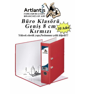 Büro Klasörü Kırmızı Geniş 10 Adet Plastik Geniş Kırmızı Klasör Halkalı Paslanmaz Çelik Klipsli 10 Adet