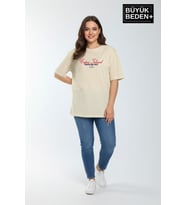 Kadın Büyük Beden Capri Island Baskılı 3xl-6xl Bisiklet Yaka Tshırt SPR26BTSK510-14