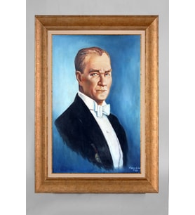 Altın Varaklı Paspartulu Çerçeveli Atatürk Tablo nt1081