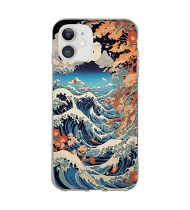 Iphone 11 Uyumlu Kanagawa Dalga Desenli Şeffaf Telefon Kılıfı