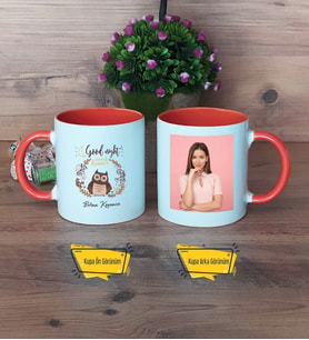 Baykuş Kupa Bardak Turuncu Fotoğraflı