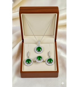 925 Ayar Gümüş Yeşil Zirkon Taşlı Set