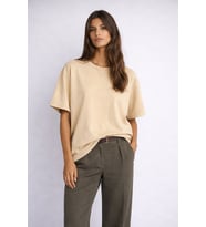Unisex T-Shirt, kısa kollu oversize t-shirt, Pamuklu Siyah Bisiklet Yaka Oversize Tişört. (Bej)