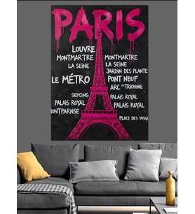 Pembe Eyfel Kuleli Paris Afişi Dekoratif Kanvas - Mdf Ahşap Tablo