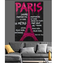 Pembe Eyfel Kuleli Paris Afişi Dekoratif Kanvas - Mdf Ahşap Tablo