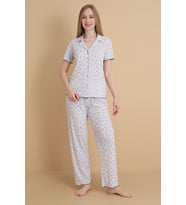 Mirano 1714 Çiçekli Pointel İnce Kumaş Düğmeli Kısa Kollu Kadın Pijama Takımı