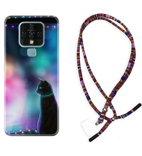 Tecno Camon 16 18P Pova Kılıf Boyun Asklı Rasta Silikon Window Cat 1787