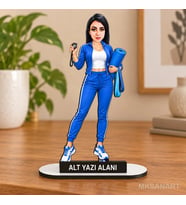 Kişiye Özel Kadın Fitnes Antrenörü Karikatürlü 18 cm MDF Masaüstü Biblo - Antrenör Hediyesi Spor Hocasına ve Teknik Direktöre Hediye