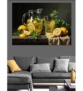 Limonata Sürahisi Ve Taze Limonlar Dekoratif Kanvas - Mdf Ahşap Tablo