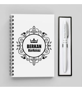 İsme Özel Beyaz Defter ve Kalem Seti