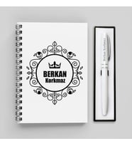 İsme Özel Beyaz Defter ve Kalem Seti