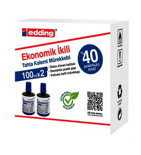 Edding Ekonomik İkili Tahta Kalemi Mürekkebi Mavi 2x100ml