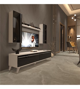 Decoraktiv Eko 5D Mdf Std Retro Tv Ünitesi Tv Sehpası - Beyaz - Pera (Siyah - Beyaz)