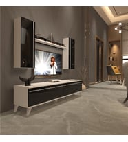 Decoraktiv Eko 5D Mdf Std Retro Tv Ünitesi Tv Sehpası - Beyaz - Pera (Siyah - Beyaz)