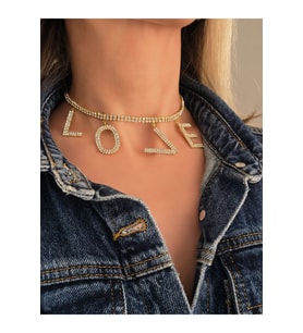 Love Aşk Kristal Taşlı Party Style Altın Kaplama Gold Renk Kolye (Altın)