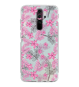 Xiaomi Redmi Note 8 Pro  Kamera Korumalı Kapak Floral Pembe Tasarımlı Şeffaf  Kılıf