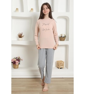Akbeniz Kız Çocuk Penye Pijama Takım 20425 (Pudra)