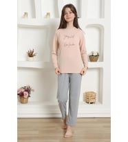 Akbeniz Kız Çocuk Penye Pijama Takım 20425 (Pudra)
