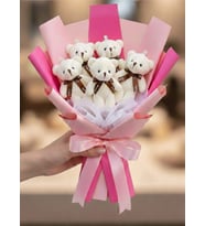Peluş Oyuncak Ayıcık Çiçek Buketi (Pembe - Fuşya - Beyaz)
