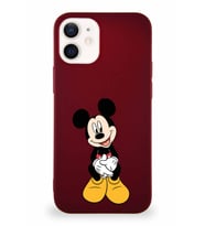 Apple iPhone 12 Soft Premier Kapak Mickey Mouse-A Tasarımlı Silikon Kılıf - Mürdüm (Şeffaf)