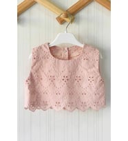 KOLSUZ GÜL KURUSU FİSTO KUMAŞ  KIZ ÇOCUK BEBEK CROP ÜST BLUZ (Pembe)