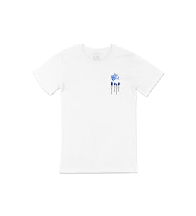 Mavi Kuşlar Cep Logo Tasarımlı Beyaz Tişört